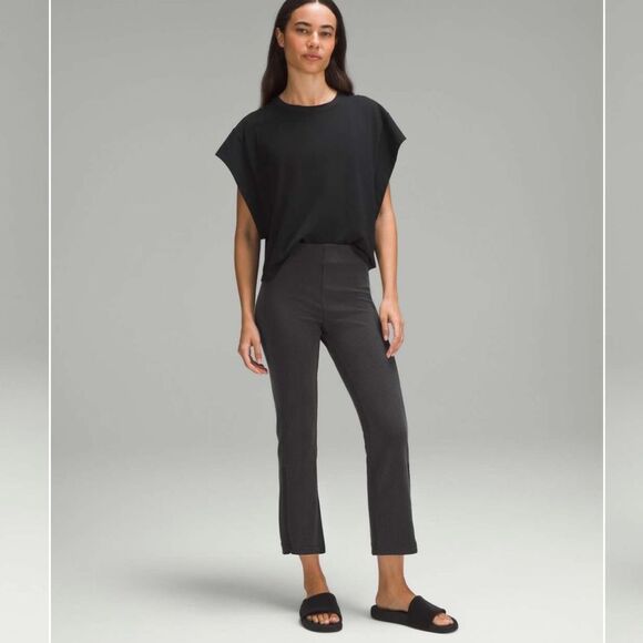 NWT New LULULEMON Ribbed Softstreme Zip-Leg High-Rise Cropped Pants Black 10 - Picture 2 of 6